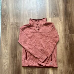 Small pullover with snap closure - red with burgundy trim